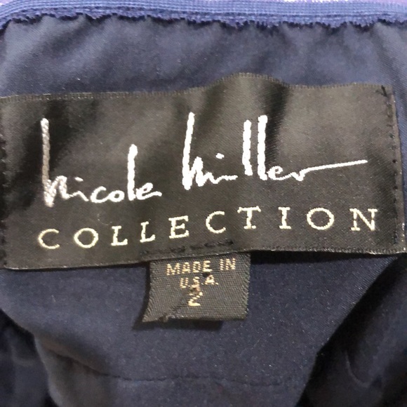 Nicole Miller Collection Midi Dress Size 2 Navy Blue Satin Ruched Strapless - Picture 6 of 7
